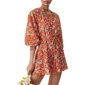 Alice + Olivia Orange Floral Tie-Waist Mini Dress – Size 10